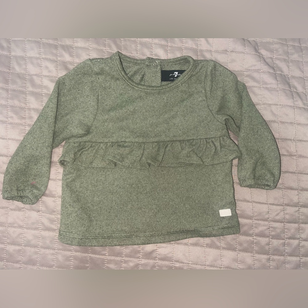 7 For All Mankind Baby Olive Green Ruffle Top